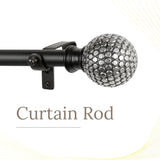 Silver Stud Ball Extendable Curtain Rod Black 19MM (Hardware Included)