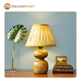 Decorative Wooden Base Table Lamp with Lampshade – Modern Bedside Light for Home & Office(Bulb Included)