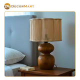 Decorative Wooden Base Table Lamp with Lampshade – Modern Bedside Light for Home & Office(Bulb Included)