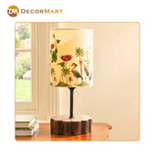 Decorative Wooden Base Table Lamp with Printed Shade – Modern Bedside Light for Home & Office(Bulb Included)