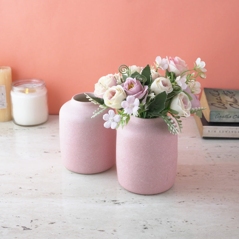 Small Vertical Ceramic Vase- Set of 2 (Pink)
