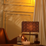 Brown Cuboid Lamp With Traditional Black Shade