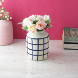 Blue Checked Vertical Ceramic Vase