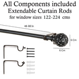 Perforated Black Metal Finial Extendable Curtain Rod Black 19MM (Hardware Included)