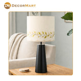 Metal Table Lamp with Leaf Print Fabric Shade