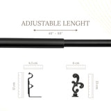 Regal Metal Finial Extendable Double Curtain Rod Black 19MM (Hardware Included)