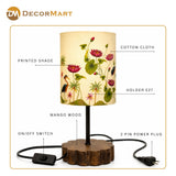 Decorative Wooden Base Table Lamp with Printed Shade – Modern Bedside Light for Home & Office(Bulb Included)