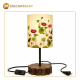 Decorative Wooden Base Table Lamp with Printed Shade – Modern Bedside Light for Home & Office(Bulb Included)