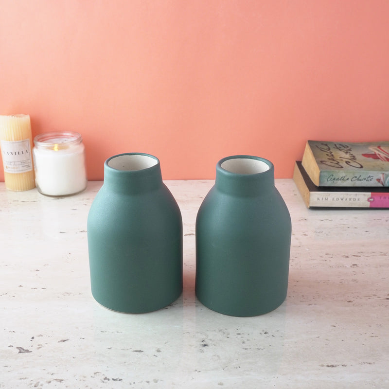 Sea Green Modern Ceramic Vase- Set of 2