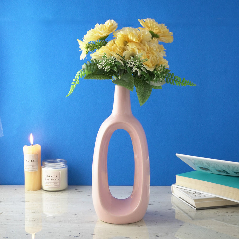 Hollow Glossy Ceramic Vase- Pink