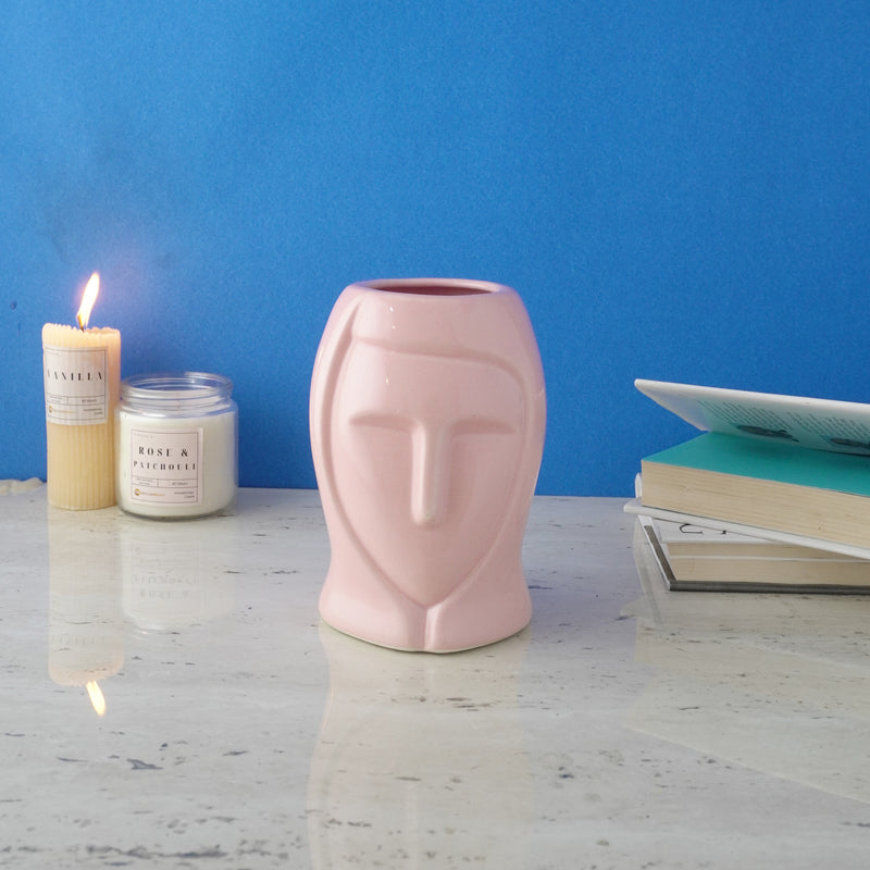 Pink Lady Face Ceramic Vase
