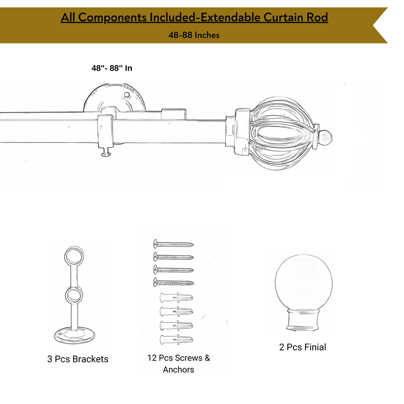 Brown Tulip Finial Extendable Double Curtain Rod Black 19MM (Hardware Included)