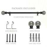 Silver Stud Ball Extendable Curtain Rod Black 19MM (Hardware Included)