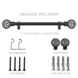 Ventilia Metal Finial Extendable Curtain Rod Black 25MM (Hardware Included)