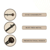 Floral Emboss Ceramic Finial Extendable Curtain Rod Black 19MM (Hardware Included)