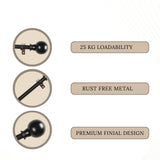 Ross Grey Metal Finial Extendable Curtain Rod Black 19MM (Hardware Included)