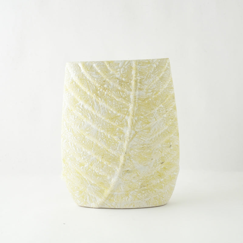 Beige Swatched Leaf Imprint Vase