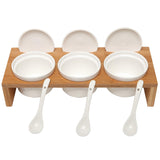 3 Pcs Ceramic Condiment Dip Sauce Ramekins Set with Lids & Spoons on Bamboo Sampler Serving Tray