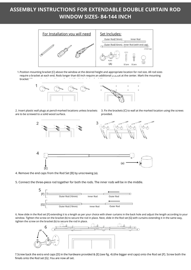 WHITE TYPHO FINIAL EXTENDABLE DOUBLE CURTAIN ROD WHITE 19MM (HARDWARE INCLUDED)