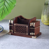 Wooden Cutlery Holder with Coaster Set- Jali