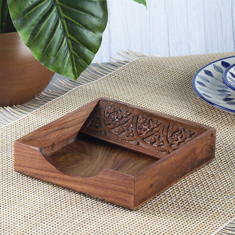 Wooden Carved Tissue Holder- Walnut