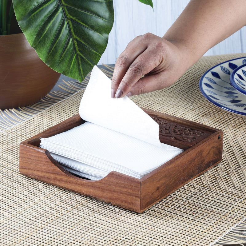 Wooden Carved Tissue Holder- Walnut