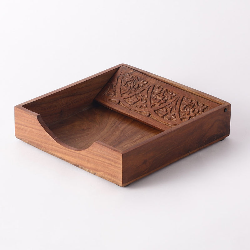 Wooden Carved Tissue Holder- Walnut