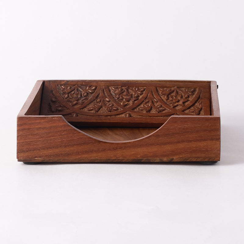 Wooden Carved Tissue Holder- Walnut