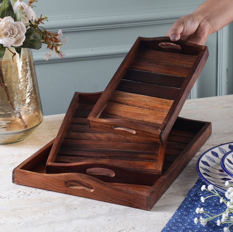 Wooden Serving Tray- Set of 3