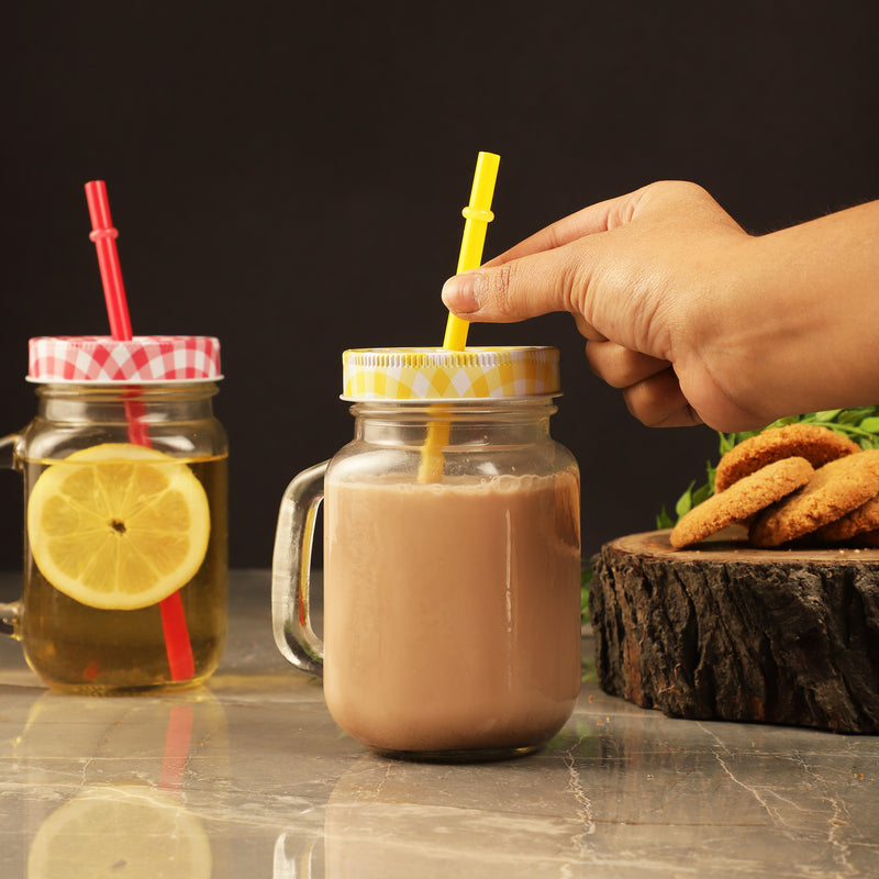 Glass Assorted Mason Jars With Straw- Set Of 6