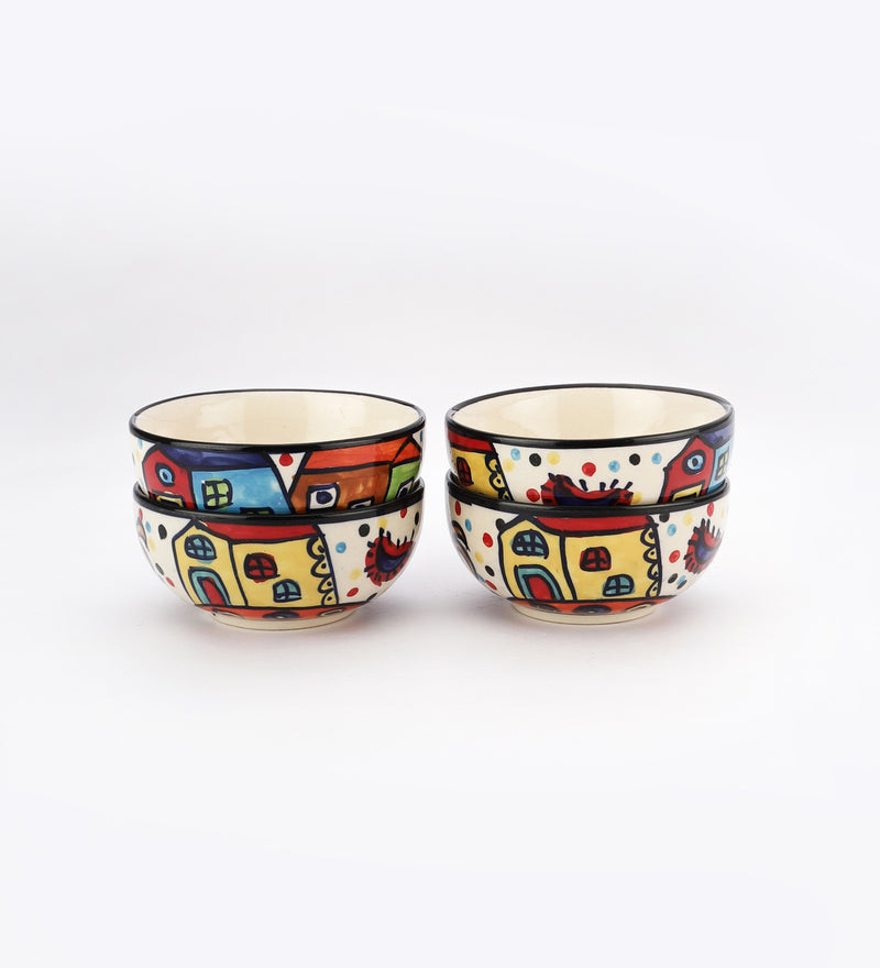 Ceramic Folk Handpainted Bowls- Set of 4