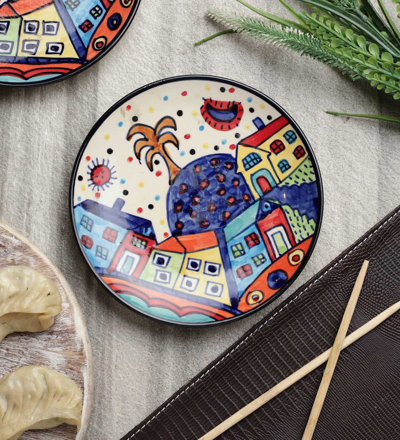 Ceramic Folk Handpainted Dinner Plate- Set of 4