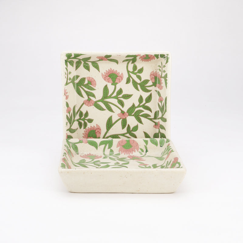 Ceramic Floral Sqaure Serving Platter- Set of 2