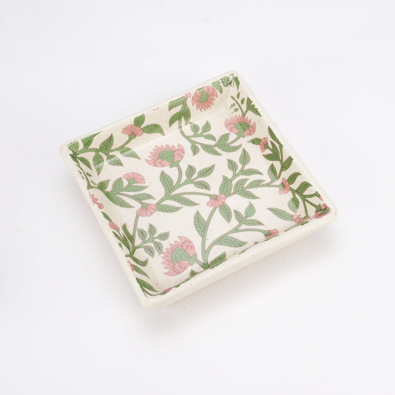 Ceramic Floral Sqaure Serving Platter- Set of 2