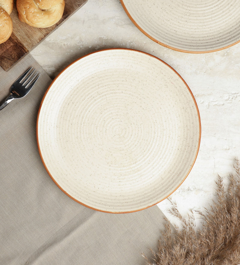 Ceramic Minimal Brown Rim Quarter Plate- Set Of 2