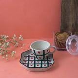 Checked Heart Ceramic Tea Cup and Saucer