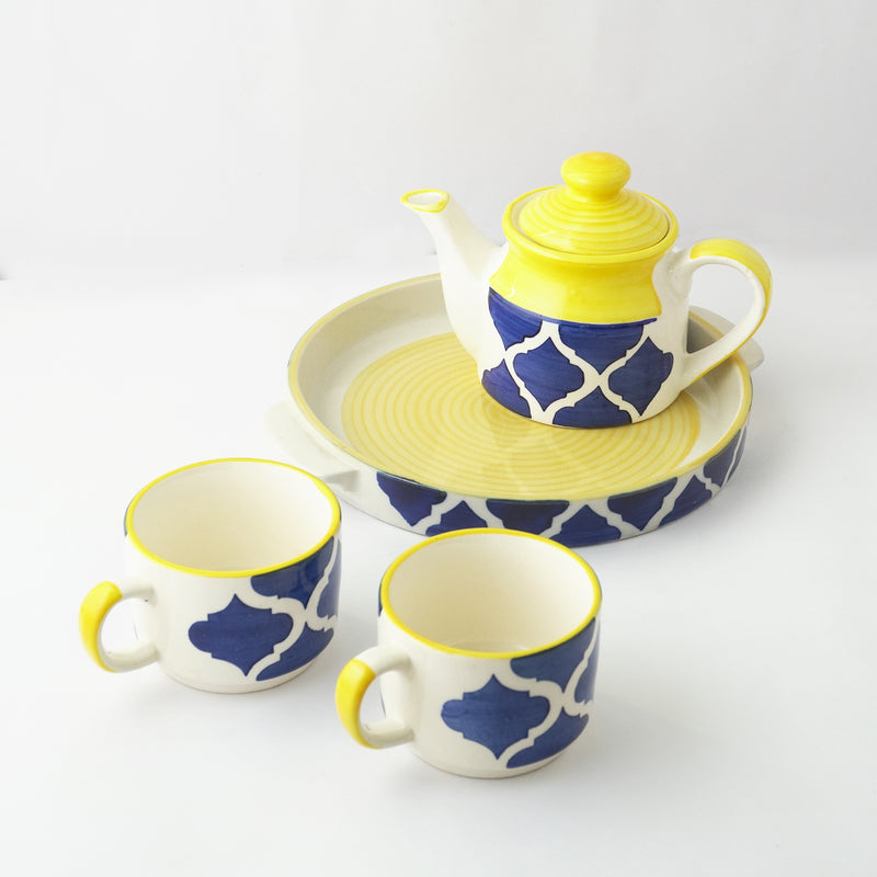 Blue & Yellow Moroccan Ceramic Tea Set