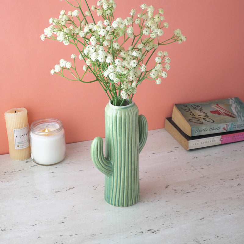 Rustic Green Cactus Ceramic Vase