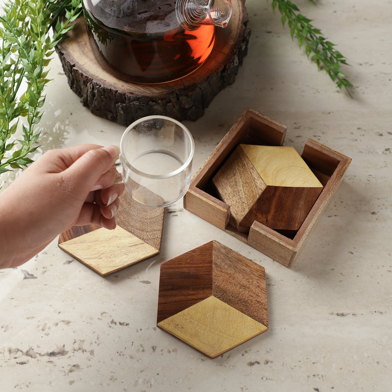 Wooden Hexa Coaster- Set Of 4