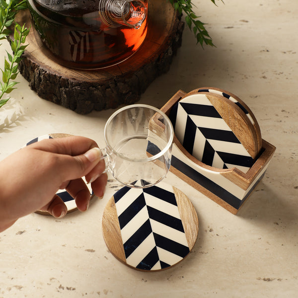 Wooden Chevron Coaster- Set Of 4