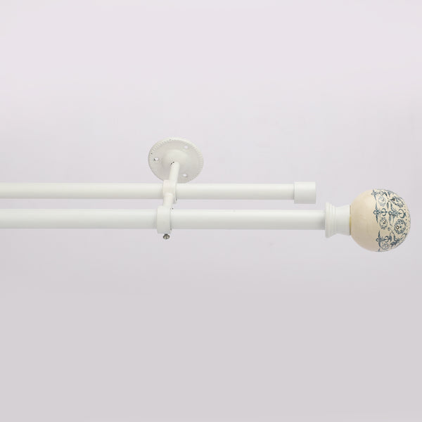 Rococo Ceramic Finial Extendable Double Curtain Rod White 19MM (Hardware Included)