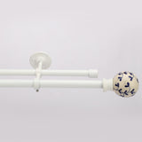 Mughal Ceramic Finial Extendable Double Curtain Rod White 19MM (Hardware Included)