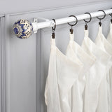 Handpainted Botanic Ceramic Finial Extendable Curtain Rod White 19MM (Hardware Included)