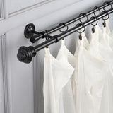 Typho Black Metal Finial Extendable Double Curtain Rod Black 19MM (Hardware Included)