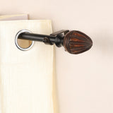 Brown Tusky Wood Finial Extendable Curtain Rod Black 19MM (Hardware Included)