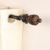 Carved Brown Wood Finial Extendable Curtain Rod Black 19MM (Hardware Included)