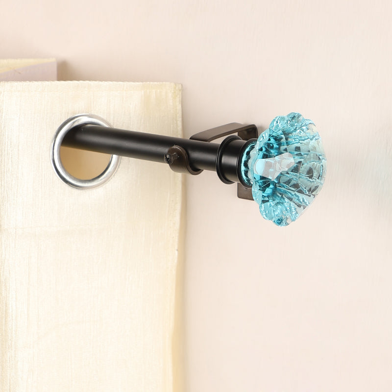 Blue Bloom Finial Extendable Curtain Rod Black 19MM (Hardware Included)