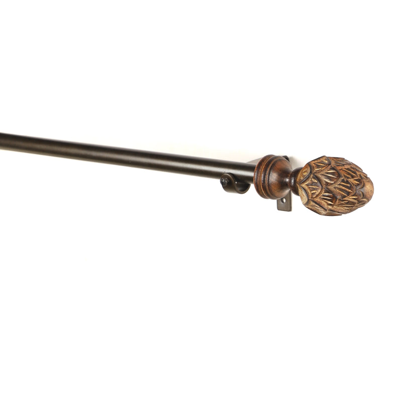 Carved Mughal Wood Finial Extendable Curtain Rod Black 25MM (Hardware Included)