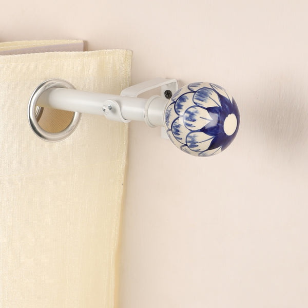 Handpainted Floral Ceramic Finial Extendable Curtain Rod White 19MM (Hardware Included)