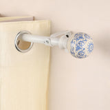 Rococo Ceramic Finial Extendable Curtain Rod White 19MM (Hardware Included)